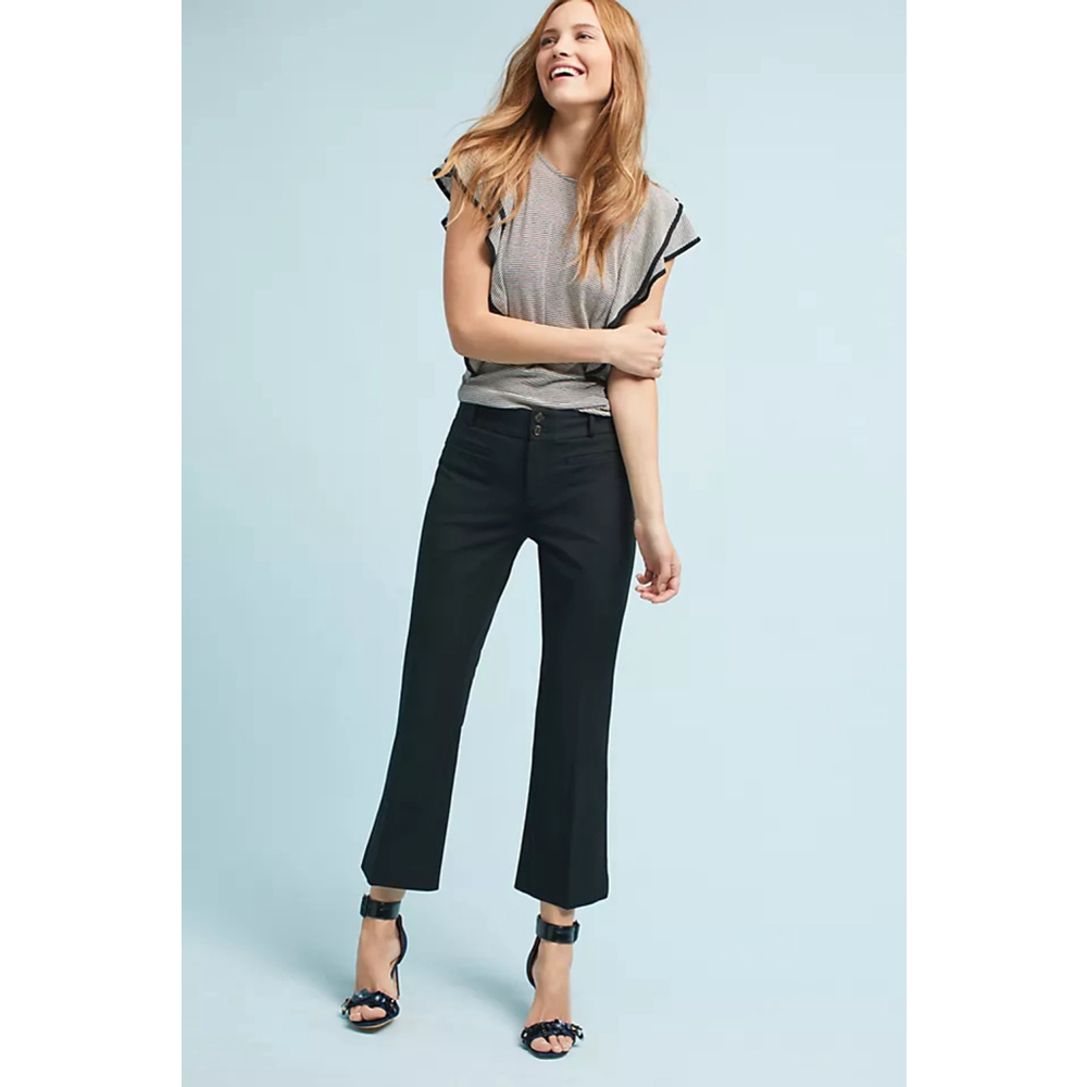 ANTHROPOLOGIE The Essential Crop Flare Trousers Black sz 4